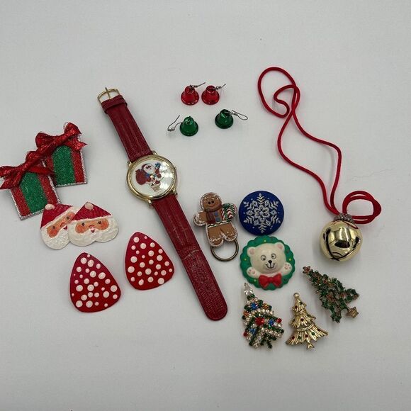 Vintage Christmas Jewelry Lot - Holiday Fun Costume Jewelry Lot - Picture 1 of 8